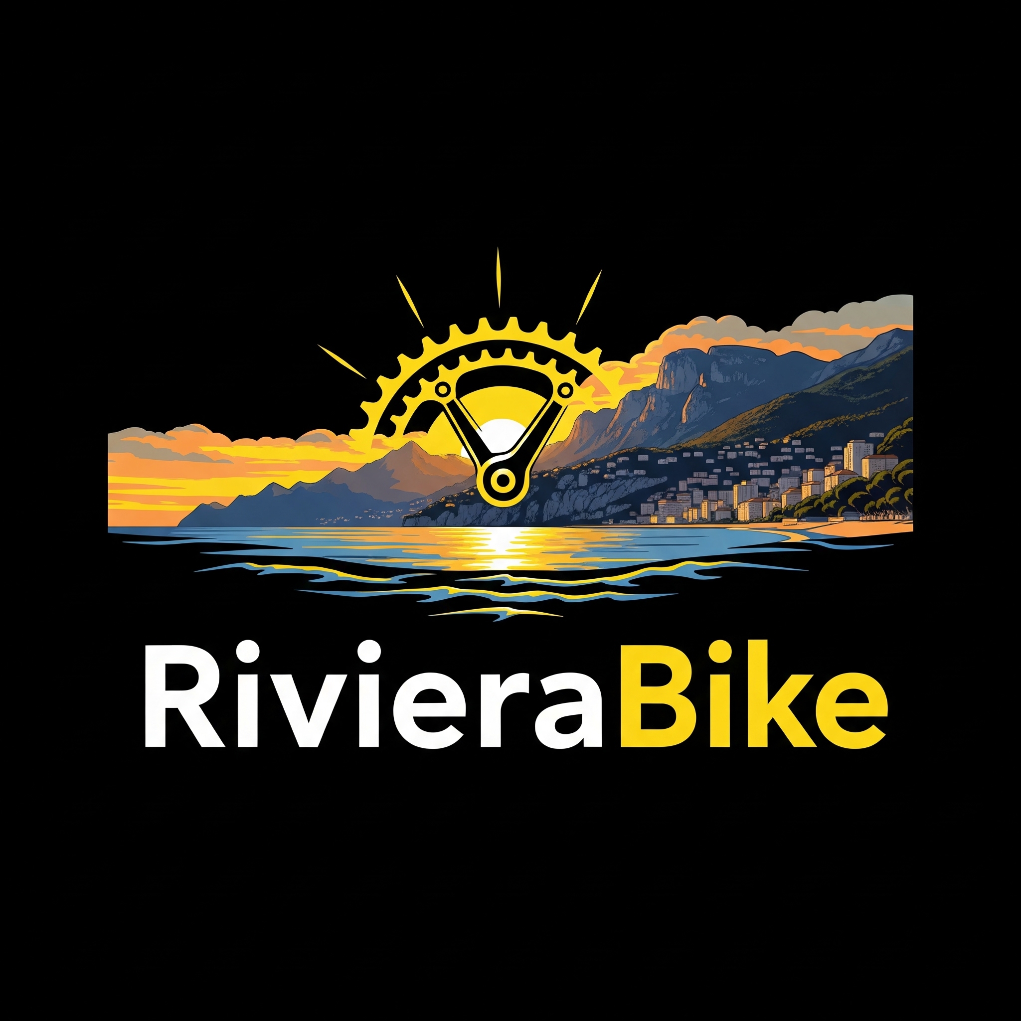 RivieraBike — mountains and sea logo artwork